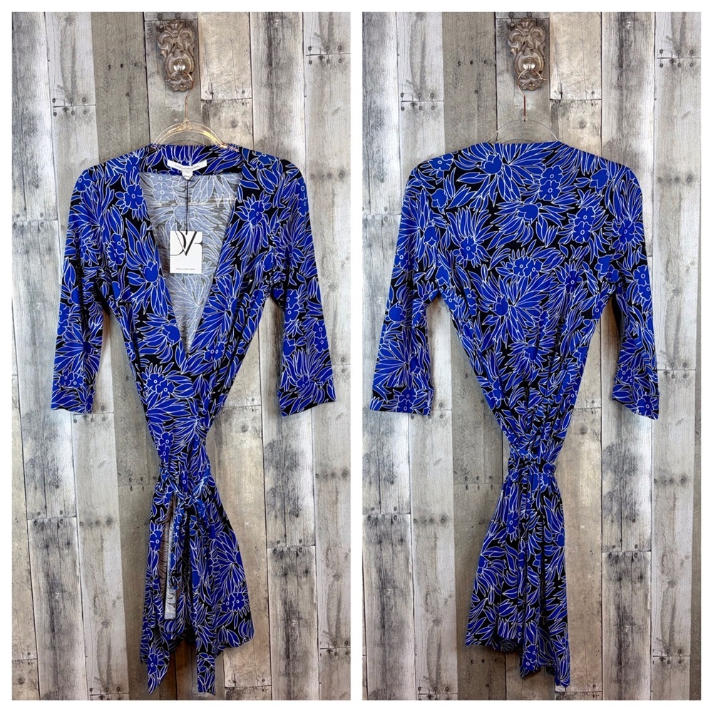 NEW Diane Von Furstenberg Julian Wrap Dress in Royal Blue Floral Size 10. - Picture 8 of 9